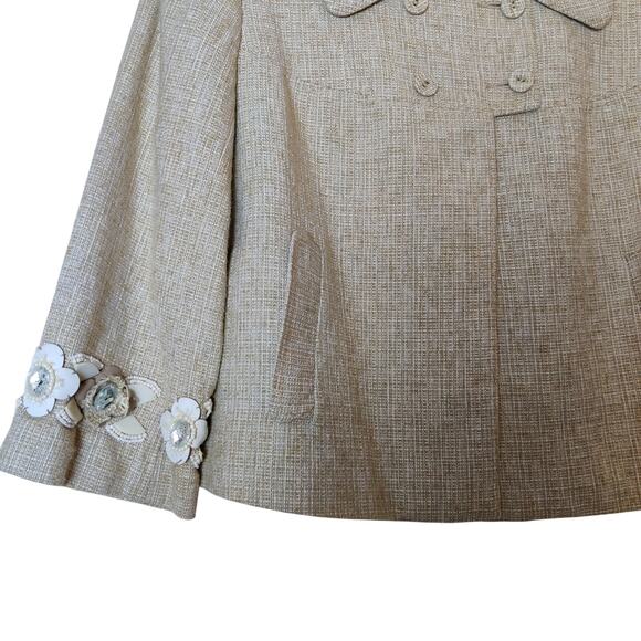 Rebecca Taylor Tweed Cropped Beaded Jeweled Blazer Beige 4 Preppy Old Money - Picture 4 of 13
